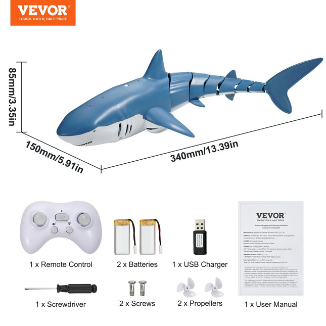 VEVOR Remote Control Shark Toy – 2.4 GHz High-Speed RC Boat for Pools & Lakes – Realistic Waterproof Robotic Shark for Kids & Adults – Ideal Christmas & Birthday Gift