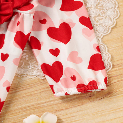 Baby Girl Valentine's Day Romper – Heart Print Long Sleeve Bodysuit with Ruffle Trim & Bow – Sweetheart Holiday Outfit