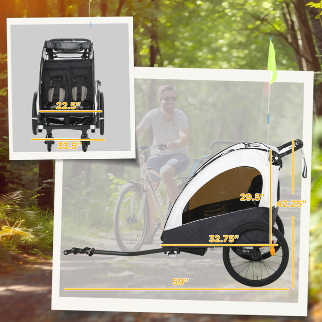 3-in-1 Baby Bike Trailer & Jogger Stroller – Foldable Child Transport Carrier – Shock Absorber System & Rubber Tires – Adjustable Handlebar