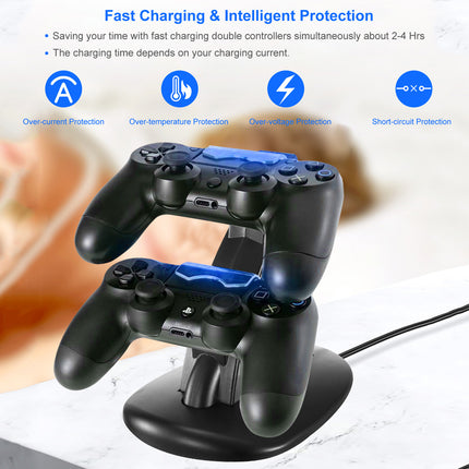 Dual PS4 Controller Charging Dock – Rapid Charger Stand for PS4 / PS4 Slim / PS4 Pro Gamepads – Dual Micro USB Station with LED Blue Indicator