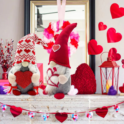 2Pcs Valentines Day Lighted Gnomes – Red Cupid Swedish Tomte Plush – LED Glowing Scandinavian Elf Decorations for Home, Table & Tiered Tray