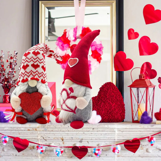 2Pcs Valentines Day Lighted Gnomes – Red Cupid Swedish Tomte Plush – LED Glowing Scandinavian Elf Decorations for Home, Table & Tiered Tray