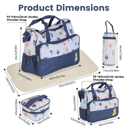 5-Piece Baby Diaper Bag Set – Multi-Functional Mummy Travel Handbag Bundle with Diaper Pad, Bottle Bag, and Food Bag