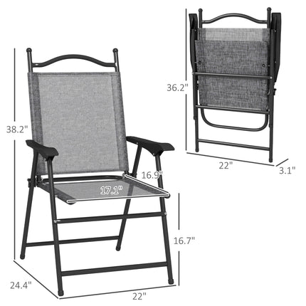 4-Piece Folding Patio Chair Set – Breathable Mesh Camping Chairs for Adults – Lightweight Gray Sports Chairs with Armrests & Carry Bags
