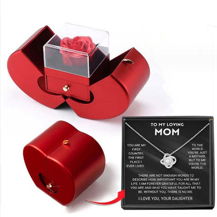 Red Apple Christmas Jewelry Box – Eternal Rose Gift Set – Romantic Surprise Box for Necklace & Rings – Ideal Mother’s & Valentine’s Day Gift