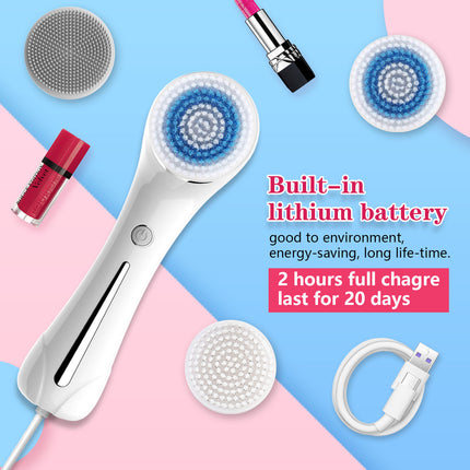 4-in-1 Rechargeable Facial Cleansing Brush – IPX7 Waterproof Deep Clean System