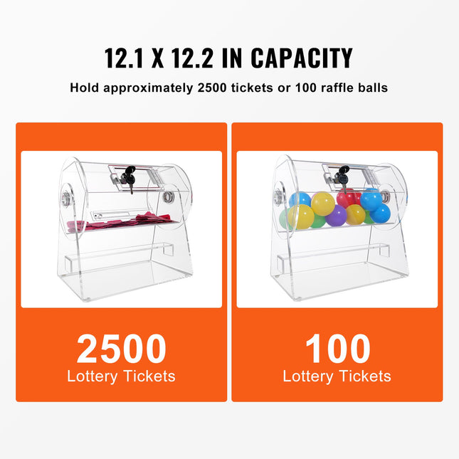 Professional Acrylic Raffle Drum – Transparent Ticket Spinning Cage with Lock & 2 Keys – Holds 2500 Tickets or 100 Balls – For Lottery, Bingo & Tradeshows