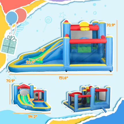 Inflatable Water Slide & Bounce House – Giant Splash Pool Play Center with 550W Blower – Trampoline, Basketball Hoop & Dart Board