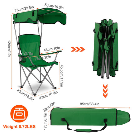 Heavy-Duty Hunter Green Camping Chair with Adjustable Canopy – 330lbs Capacity – Sunshade & Rain Shelter for Hunting, Fishing & Camping