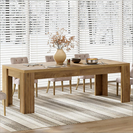 Rustic Farmhouse Dining Table – Spacious 6-10 Person Seating – Durable MDF Kitchen & Home Office Desk – Scratch & Water Resistant Surface – Easy Assembly