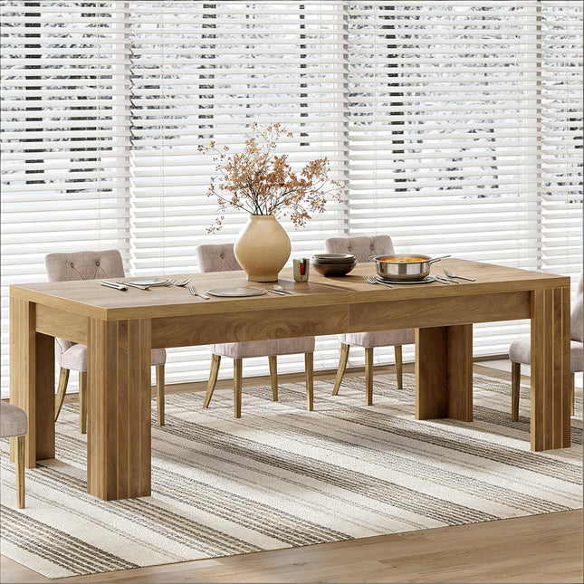 Rustic Farmhouse Dining Table – Spacious 6-10 Person Seating – Durable MDF Kitchen & Home Office Desk – Scratch & Water Resistant Surface – Easy Assembly