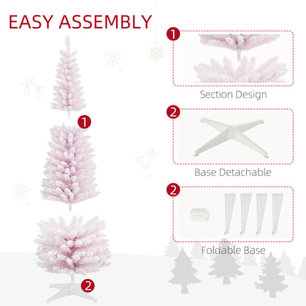 7-Foot Pink Snow Flocked Artificial Christmas Tree – Slim Pencil Holiday Tree with Realistic Branches & Metal Stand for Festive Home Decor