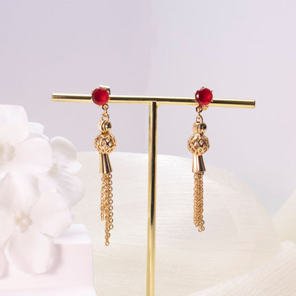 Gold-Plated Copper Tassel Drop Earrings for Women