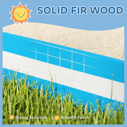 52" Kids Square Wooden Sandbox with 4 Corner Seats – Outdoor Garden Sandpit with Protective Bottom Liner – Blue Sensory Play Station