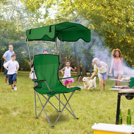 Heavy-Duty Hunter Green Camping Chair with Adjustable Canopy – 330lbs Capacity – Sunshade & Rain Shelter for Hunting, Fishing & Camping
