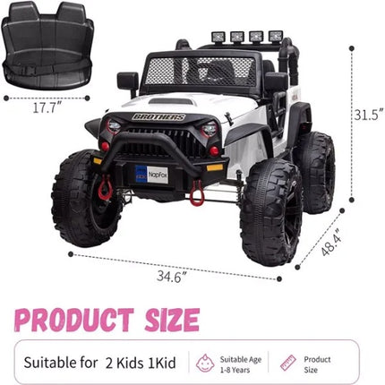 48.4" 2-Seater Ride-on Car for Kids – Battery Powered Electric Truck with Remote Control – 14" Large Suspension Wheels, LED Lights & Bluetooth – White
