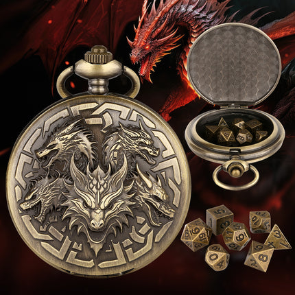 Steampunk Pocket Watch Metal Dice Set – 7-Piece Polyhedral DND Dice with Vintage Case for Tabletop Roleplaying Games