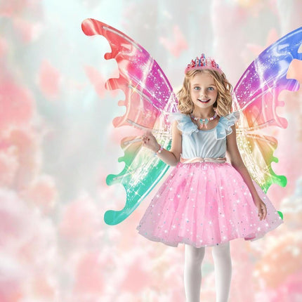 Dream Wings Electric Fairy Wings for Girls – Moving Butterfly Wings with LED Lights & Gradient Ribbons – Magical Glow Wings for Costume Parties & Play