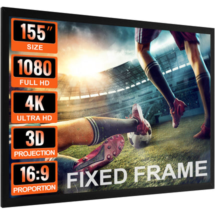 155-inch Fixed Frame Projector Screen – 16:9 4K Ultra HD Movie Screen – Wall-Mounted Professional Cinema Screen for Home Theater & Gaming