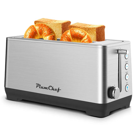 4-Slice Extra Wide Long Slot Toaster – Stainless Steel Bread Toaster with 6 Browning Settings – Bagel, Defrost & Reheat Functions