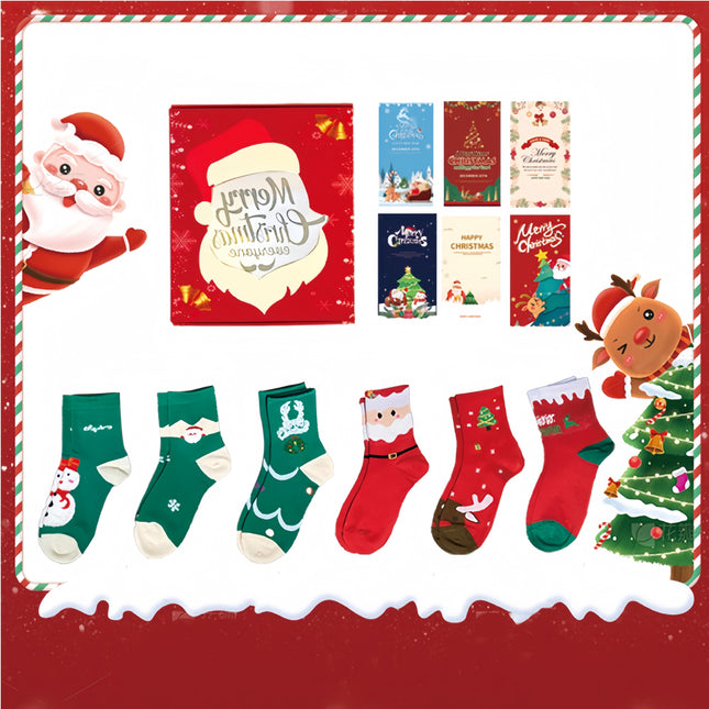 6-Pair Premium Christmas Socks Gift Box – Luxury Winter Warm Stockings with 6 Holiday Greeting Cards – Perfect Xmas Present for Her & Him