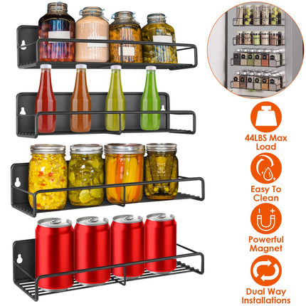 No-Drill Magnetic Spice Holder Set (4 Pack) – Rust-Proof Metal Storage Shelf for Fridge, Microwave & Oven