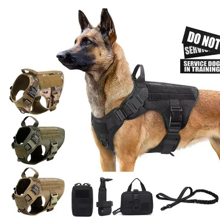 Tactical Camouflage Dog Harness and Leash Set – Heavy Duty No-Pull Pet Vest – Reflective Nylon Training Harness for Medium & Large Dogs