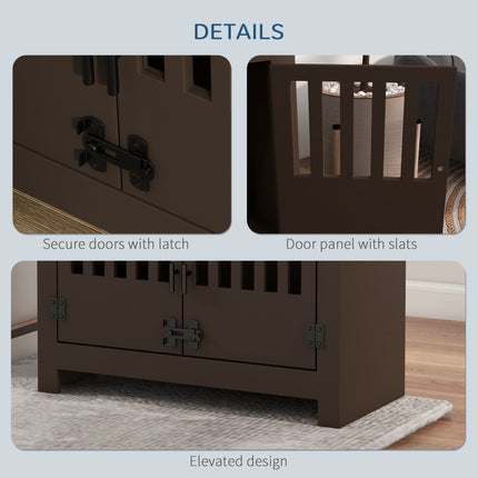 Dog Food Storage Cabinet with Pull-Out Feeding Station – Espresso Wooden Pet Feeder with 2 Stainless Steel Bowls – Multi-functional Pet Furniture