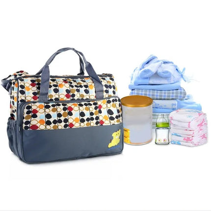 5pcs Multi-Function Baby Diaper Bag Set – Large Capacity Mummy Tote Bag – Includes Small Accessory Bag, Bottle Case, and Changing Mat