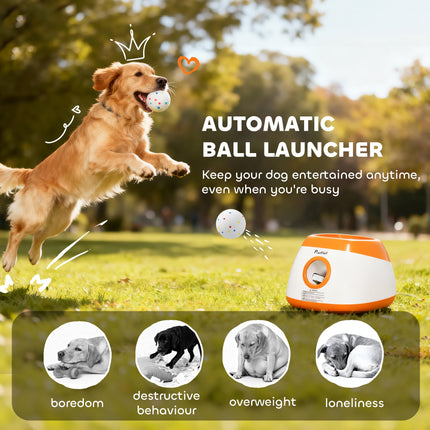 Automatic Dog Ball Launcher for Medium & Large Dogs – Adjustable 26.79ft Launch Distance – Interactive Fetch Machine with Tennis Balls (Orange)