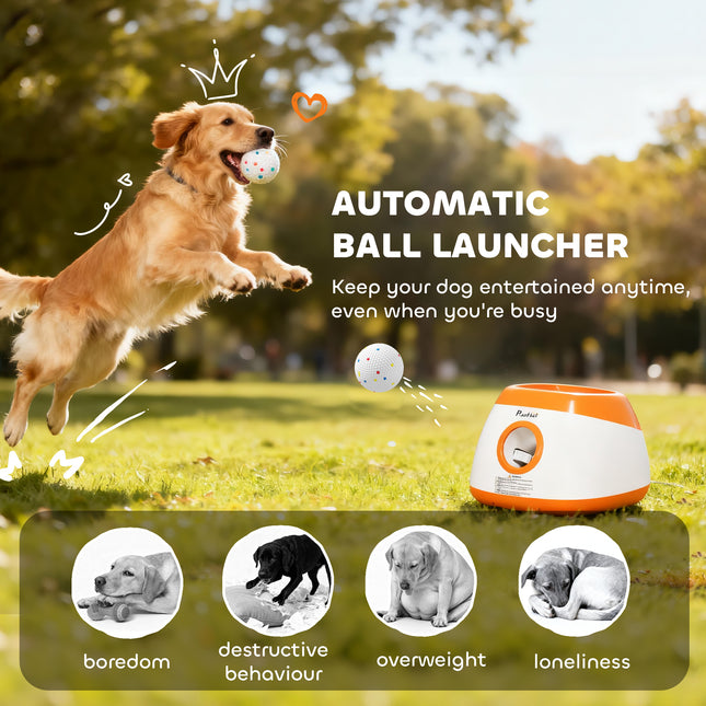 Automatic Dog Ball Launcher for Medium & Large Dogs – Adjustable 26.79ft Launch Distance – Interactive Fetch Machine with Tennis Balls (Orange)