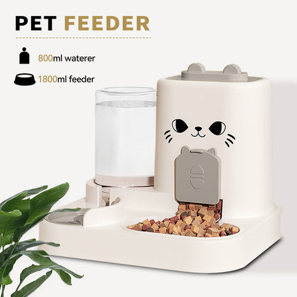2-in-1 Automatic Cat Feeder and Water Dispenser – Dry & Wet Separation Food Bowls – Gravity Water Storage for Indoor Cats and Small Dogs