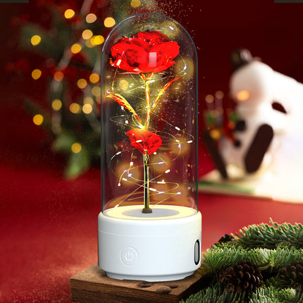Eternal Rose in Glass Dome with Bluetooth Speaker – Romantic LED Luminous Flower Night Light – Perfect Valentine's Day & Anniversary Gift for Her