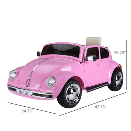 Licensed Volkswagen Beetle 12V Kids Electric Ride-On Car – Retro Style with Parental Remote Control & Extra Wide Safety Tires – Pink