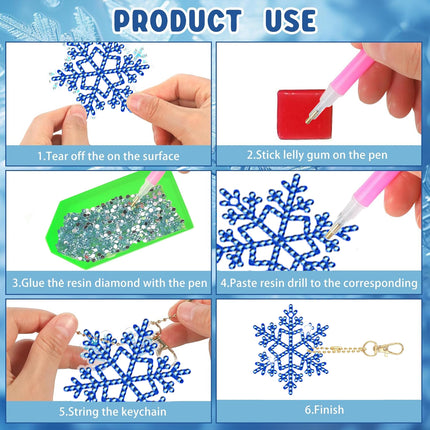12 Packs Snowflake Diamond Painting Keychain Kits – DIY Sparkling Rhinestone Arts & Crafts – Winter Theme Keyring Making Set for Kids & Adults