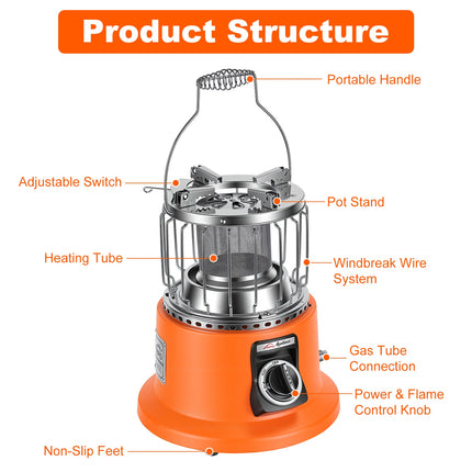 3000W Portable 2-in-1 Propane Heater & Stove – Outdoor Gas Heater with Pot Stand – For Ice Fishing, Winter Camping & Emergency Use