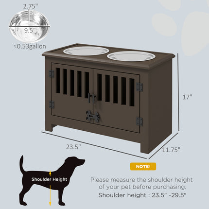 Dog Food Storage Cabinet with Pull-Out Feeding Station – Espresso Wooden Pet Feeder with 2 Stainless Steel Bowls – Multi-functional Pet Furniture