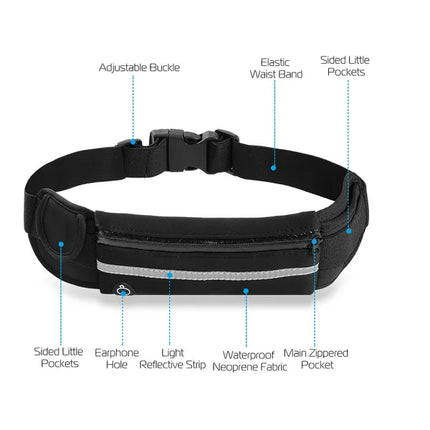 Slim Running Belt Waist Pack – Waterproof Sports Fanny Pack – Adjustable Elastic Waist Pouch for iPhone, Keys & Travel