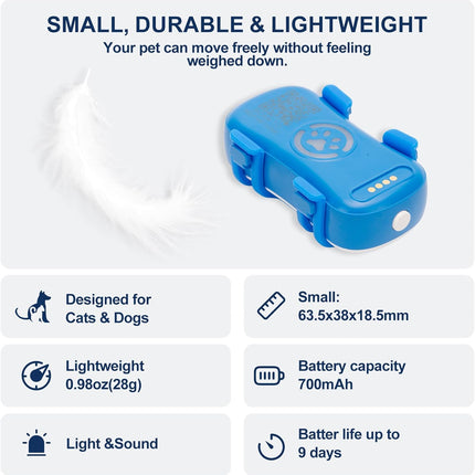 Real-Time GPS Pet Tracker for Dogs & Cats – Anti-Lost GPS Location Monitor with Geo-Fence, Light & Sound Alarm – Unlimited Distance Tracking