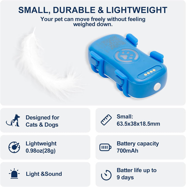 Real-Time GPS Pet Tracker for Dogs & Cats – Anti-Lost GPS Location Monitor with Geo-Fence, Light & Sound Alarm – Unlimited Distance Tracking