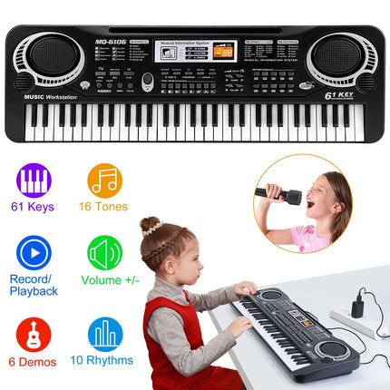 61-Keys Digital Music Electronic Keyboard – Portable Electric Piano for Beginners & Kids – Includes Microphone & Learning Functions – Musical Gift for Boys & Girls
