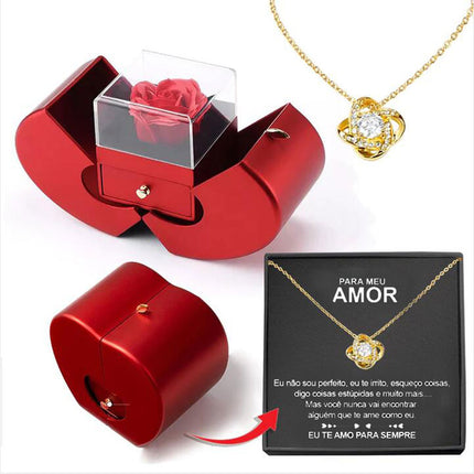 Red Apple Christmas Jewelry Box – Eternal Rose Gift Set – Romantic Surprise Box for Necklace & Rings – Ideal Mother’s & Valentine’s Day Gift