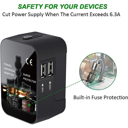 Universal All-in-One Worldwide Travel Adapter – Wall Charger with USB-C & USB-A Ports – International Power Plug for USA, EU, UK, AUS & 150+ Countries