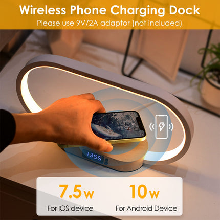 Modern Touch Control Table Lamp – Integrated Wireless Phone Charging Station – Digital Clock & Dimmable LED Night Light