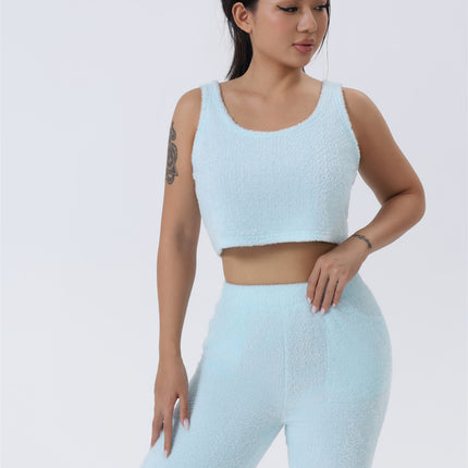 3-Piece Fluffy Lounge Set – Ultra-Soft Plush Knit Pajama Set – Cozy Crop Top, High Waist Pants & Long Cardigan Trio – Winter Warm Sleepwear