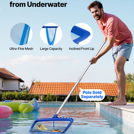 Complete Swimming Pool Cleaning Kit – Heavy Duty Leaf Skimmer Net, Deep Bag Rake & 2 Interchangeable Brush Heads – Professional Maintenance Set for Pools, Spas & Ponds