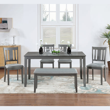 6-Piece Solid Wood Dining Table Set – Elegant Rectangular Table with 4 Upholstered Chairs and Bench for Family Gatherings