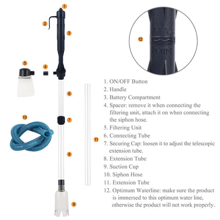 Battery Operated Aquarium Gravel Cleaner – Automatic Fish Tank Vacuum & Siphon – Electric Sand Washer with Algae Scraper & Water Filter System