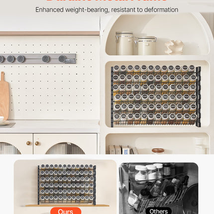 Spice Rack Organizer for Cabinet & Wall Mount – 4 Pack Single Tier Hanging Spice Shelves – Black Metal Seasoning Storage Set
