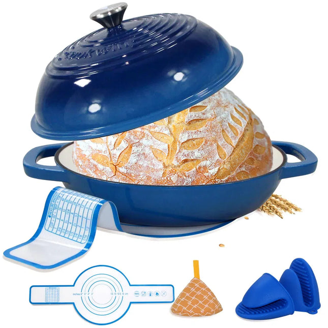6 Quart Enameled Cast Iron Dutch Oven with Lid – Professional Bread Oven for Sourdough Baking – Includes Silicone Mat